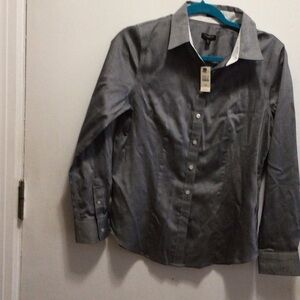 Talbots Charcoal and White Button-Up Blouse